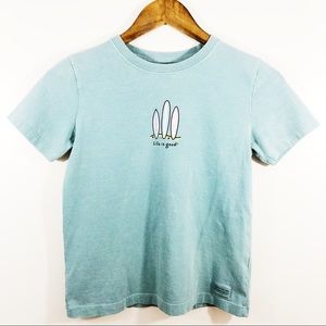 Life is Good Teal Surfboard Tee Kids Size 7/8